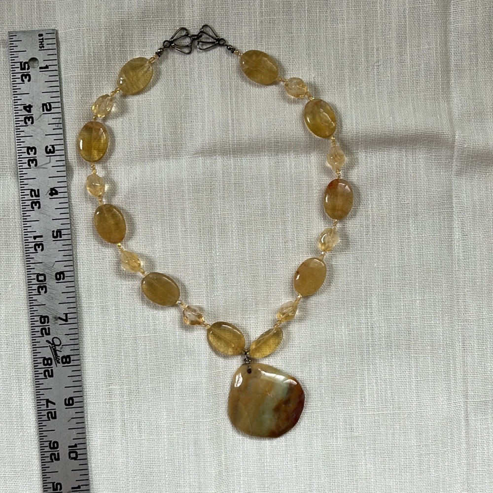 Citrine and quartz handmade statement necklace with silver clasp